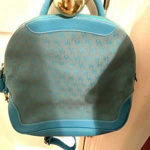 Dooney & Bourke Aqua Turquoise canvas and leather backpack